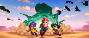 Tre personaggi di Brawl Stars in azione nel deserto.